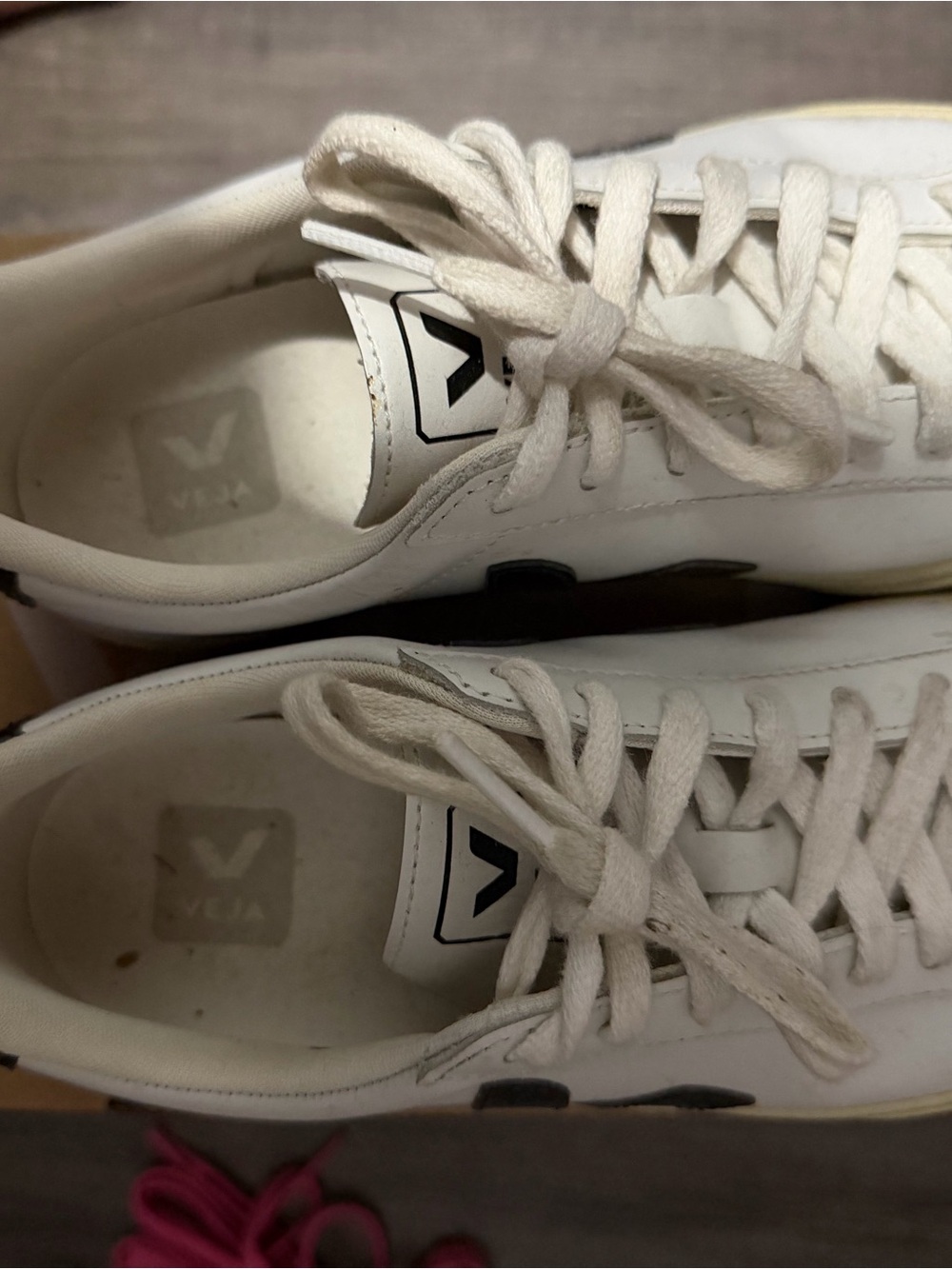Veja White Leather Sneakers with Black V Logo